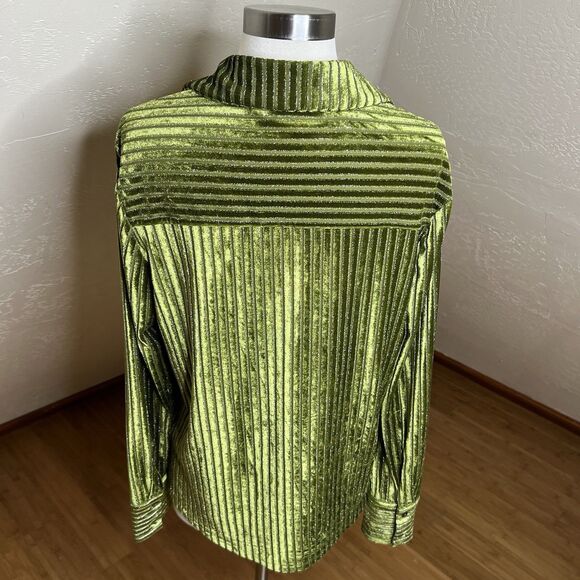 House Of Harlow 1960 Top Size Medium Green Metallic Velvet Button Up Retro Boho - Picture 9 of 10